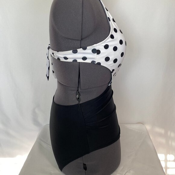 One Piece Black & White Polka Dot Bathing Suit - Picture 6 of 11